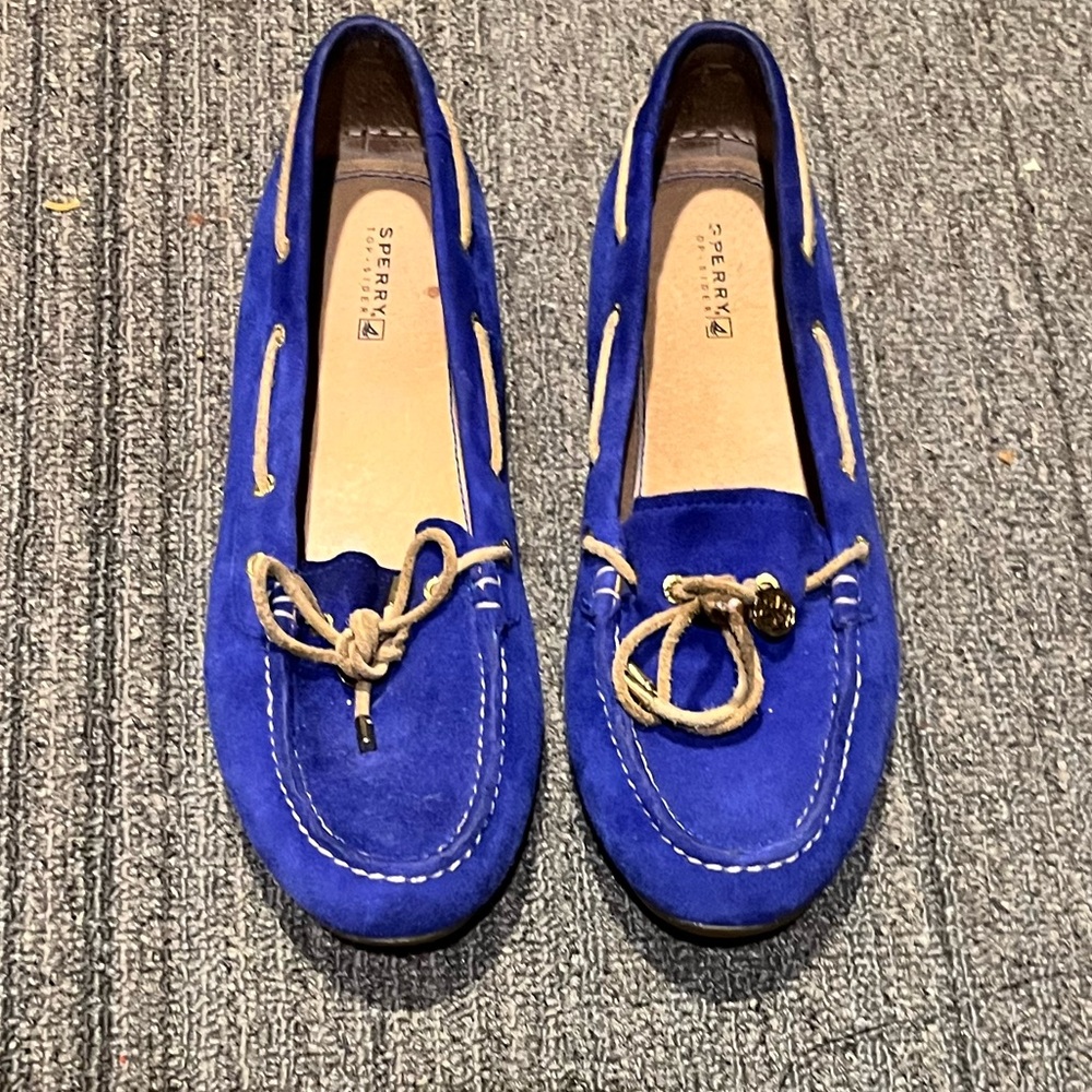 Sperry Blue Suede moccasins with Metal Accent